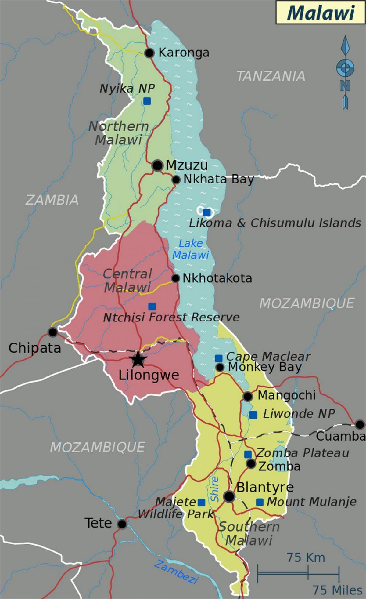 नक्शे की झील मलावी अफ्रीका