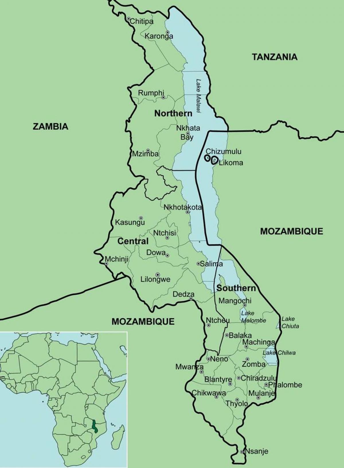 नक्शे के मलावी दिखा जिलों