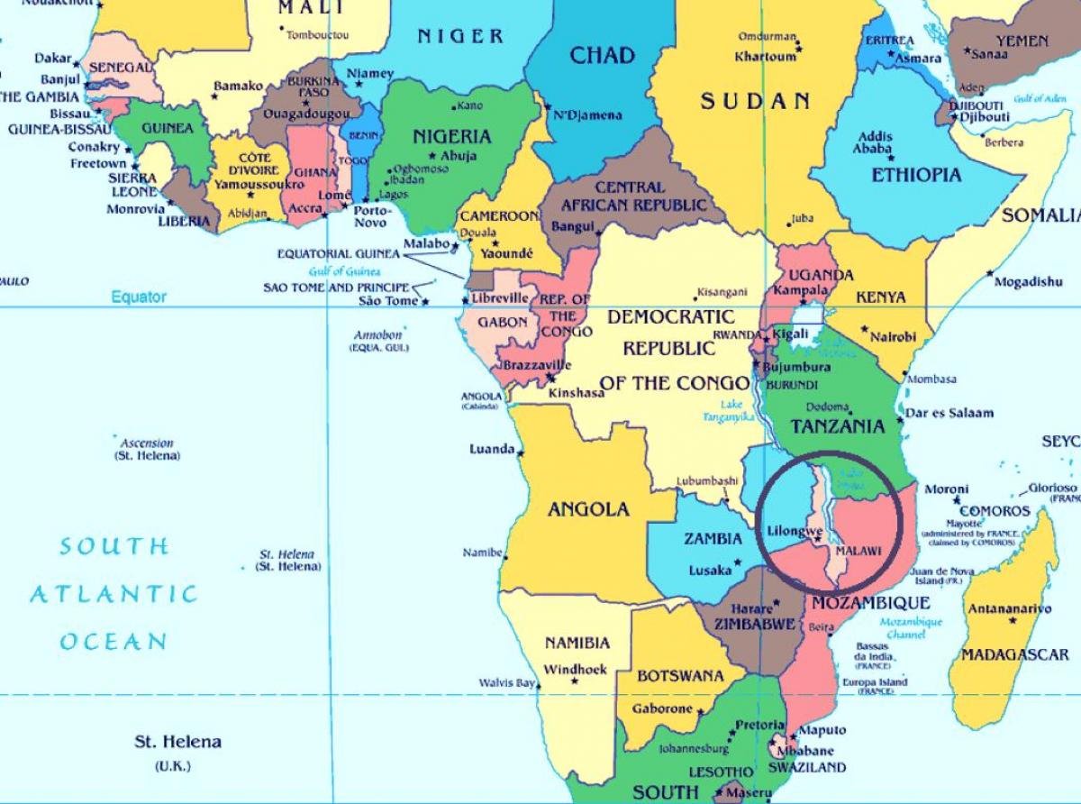 मलावी देश में दुनिया के नक्शे